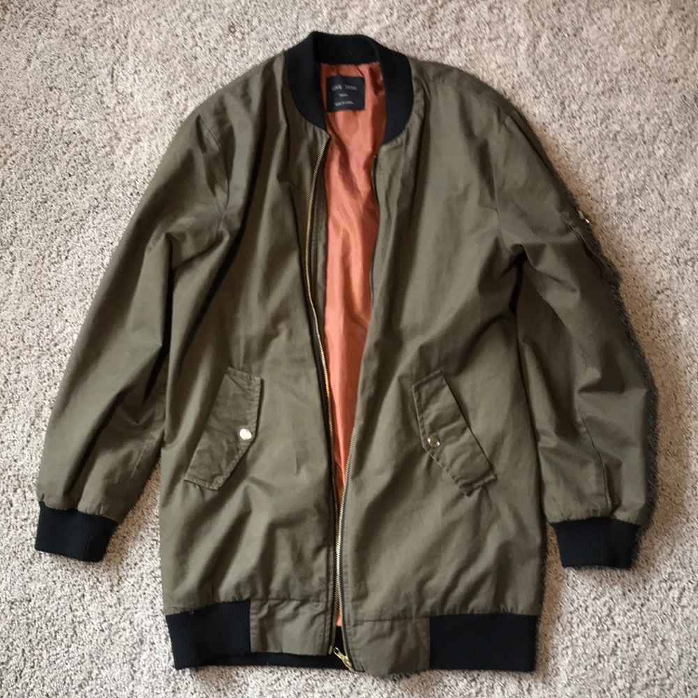 Love Tree Green Oversized Bomber Zip Jacket